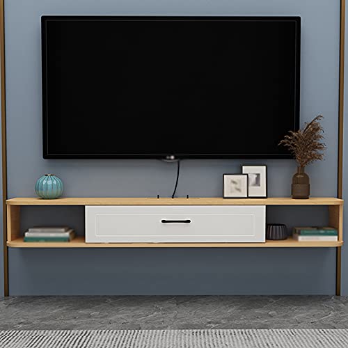 TYLDBNF Schwebender TV-Ständer, schwebender TV-Schrank, wandmontierter TV-Schrank mit Einer Schublade, Clamshell-Design mit Drahtlöchern, für Projektor, Kabelbox, Spielekonsole von TYLDBNF
