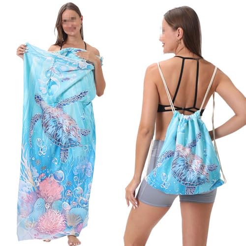 TYLXQH 2-in-1 Faltbarer Strandtuch-Rucksack Mikrofaser Leichtes Strandtuch Sandfrei Schnell Trocknend Absorbierend Dünne Kompakte Handtücher für Schwimmbad Camping Strand (B,70 * 140cm) von TYLXQH