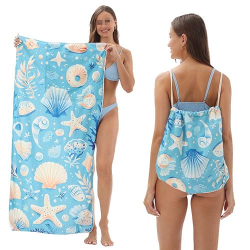 TYLXQH 2-in-1 Faltbarer Strandtuch-Rucksack Mikrofaser Leichtes Strandtuch Sandfrei Schnell Trocknend Absorbierend Dünne Kompakte Handtücher für Schwimmbad Camping Strand (E,70 * 140cm) von TYLXQH