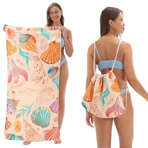 TYLXQH 2-in-1 Faltbarer Strandtuch-Rucksack Mikrofaser Leichtes Strandtuch Sandfrei Schnell Trocknend Absorbierend Dünne Kompakte Handtücher für Schwimmbad Camping Strand (F,70 * 140cm) von TYLXQH