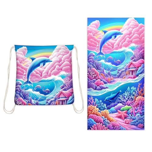 TYLXQH 2-in-1 Faltbarer Strandtuch-Rucksack Mikrofaser Leichtes Strandtuch Sandfrei Schnell Trocknend Absorbierend Dünne Kompakte Handtücher für Schwimmbad Camping Strand (L,70 * 140cm) von TYLXQH