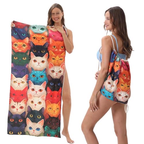 TYLXQH 2-in-1 Faltbarer Strandtuch-Rucksack Mikrofaser Leichtes Strandtuch Sandfrei Schnell Trocknend Absorbierend Dünne Kompakte Handtücher für Schwimmbad Camping Strand (P,80 * 160cm) von TYLXQH