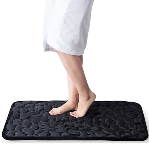 TYLXQH Memory Foam Badematte Memory Foam Carpet Cobblestone Design Superabsorbierend rutschfest Waschmaschinenfest Badematte (Black,40 * 60cm) von TYLXQH