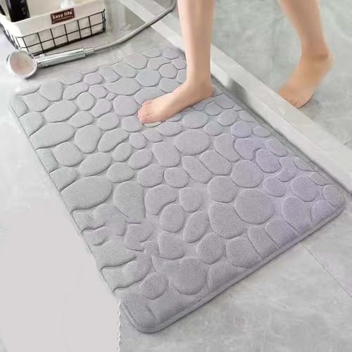 TYLXQH Memory Foam Badematte Memory Foam Carpet Cobblestone Design Superabsorbierend rutschfest Waschmaschinenfest Badematte (Light Gray,40 * 60cm) von TYLXQH