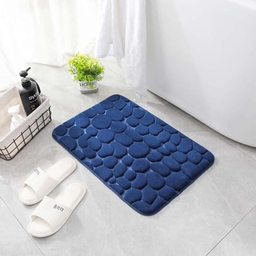 TYLXQH Memory Foam Badematte Memory Foam Carpet Cobblestone Design Superabsorbierend rutschfest Waschmaschinenfest Badematte (Navy Blue,50 * 80cm) von TYLXQH