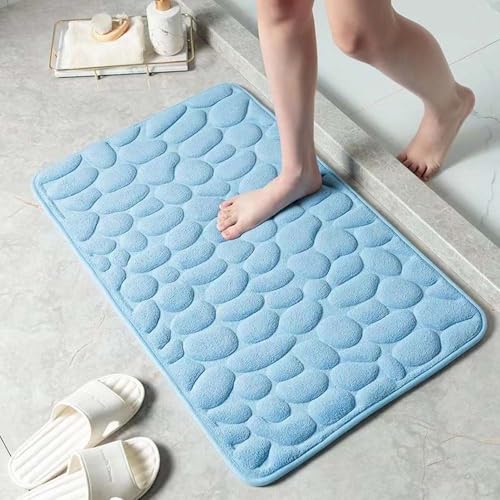 TYLXQH Memory Foam Badematte Memory Foam Carpet Cobblestone Design Superabsorbierend rutschfest Waschmaschinenfest Badematte (Sky Blue,50 * 80cm) von TYLXQH