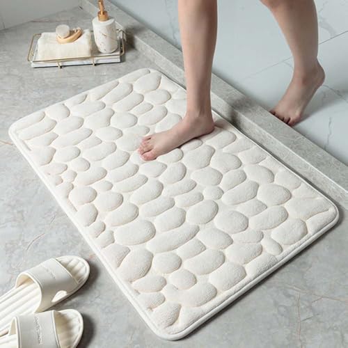 TYLXQH Memory Foam Badematte Memory Foam Carpet Cobblestone Design Superabsorbierend rutschfest Waschmaschinenfest Badematte (White,40 * 60cm) von TYLXQH