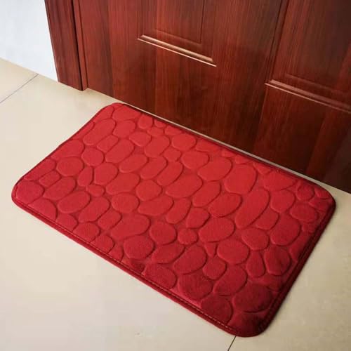 TYLXQH Memory Foam Badematte Memory Foam Carpet Cobblestone Design Superabsorbierend rutschfest Waschmaschinenfest Badematte (Wine Red,50 * 80cm) von TYLXQH