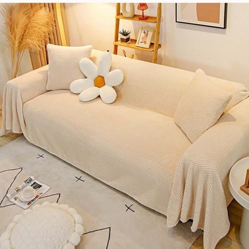 TYLXQH Sofabezüge Plüsch Sofabezug Sofahandtuch, Kuscheliger Plüsch Anti-Rutsch Sofabezüge, Weiche Kuschelige, Flauschige Decken für Couch und Bett Dicker Möbelschoner (Beige,200 * 300cm) von TYLXQH