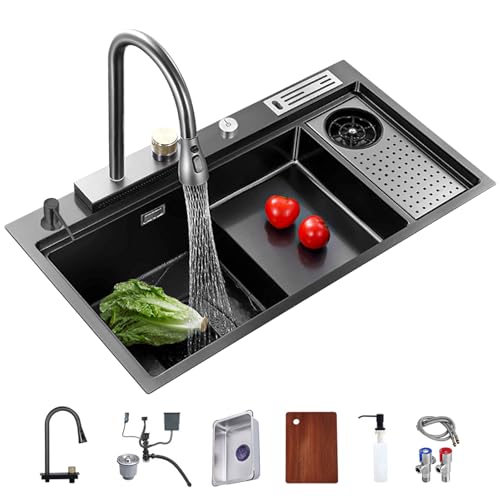 Barspüle Mit Einzelbecken Und Tassenspüle – Einbauspüle Aus 304 Edelstahl, Perfekt Für Geschäft, Bar Oder Waschküche(Color:Schwarz) von TYLZDZ