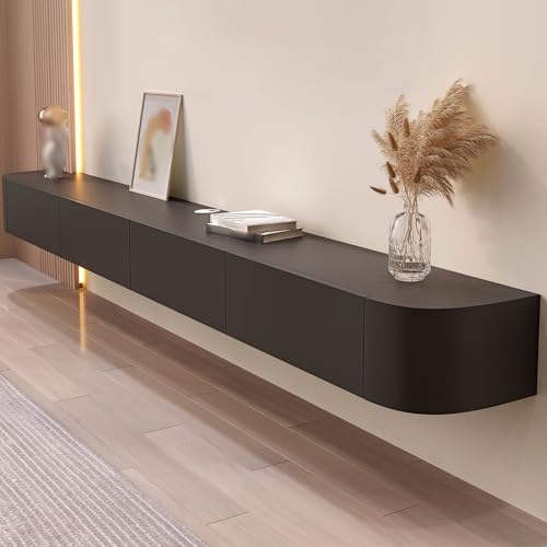 Wandmontierter TV-Aufbewahrungsschrank Mit Tür Große TV-Bank Mit Stauraum Für Wohnzimmer Und Büro Modernes Schwebendes TV-Gerät Mit Schublade Schlanker TV-Schrank Für Wohnungen(Schwarz,220cm) von TYLZDZ