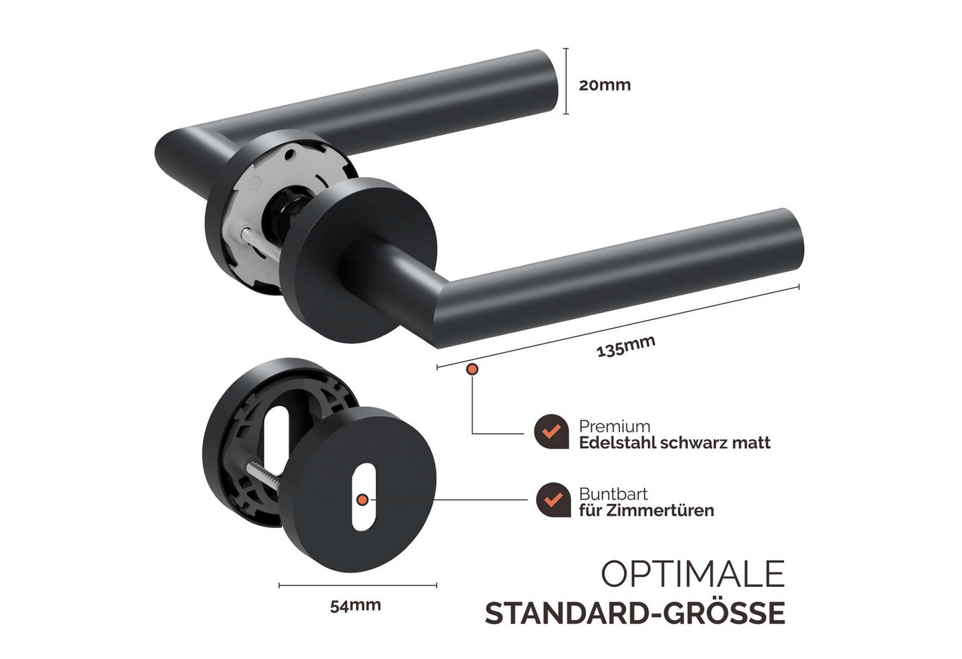 TYMBRR Türgriffpaar TYMBRR 3x Türgriff-Set Schwarz matt Buntbart Slidebloc 3.0, Drücker außen von TYMBRR