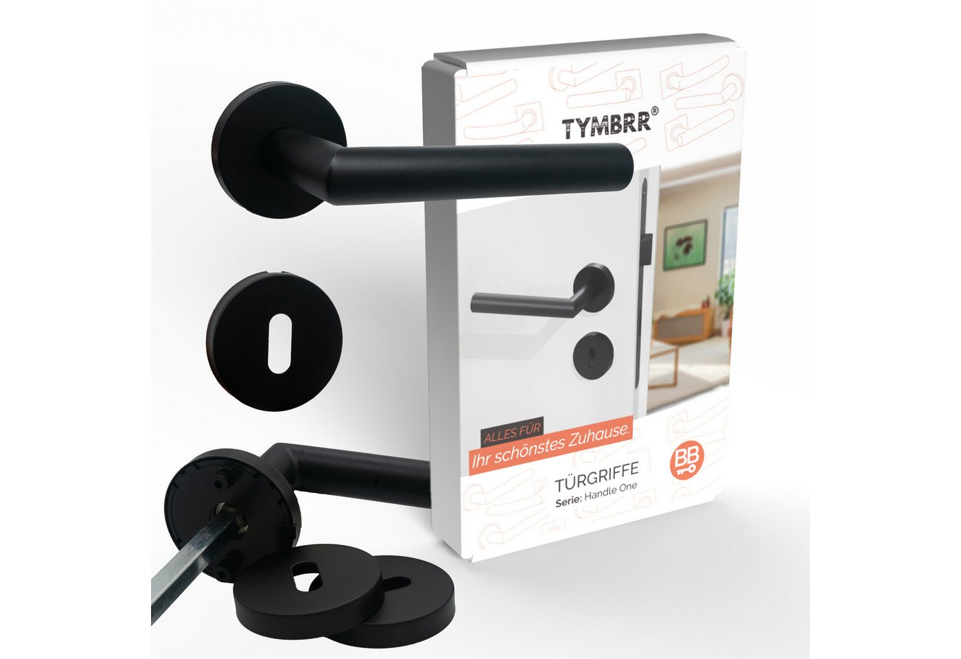 TYMBRR Türgriffpaar TYMBRR Türgriff-Set Schwarz matt Buntbart Slidebloc 3.0, Drücker außen von TYMBRR