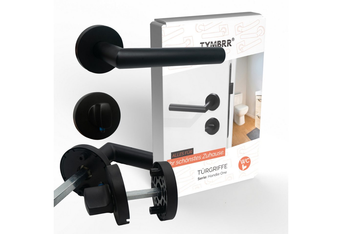 TYMBRR Türgriffpaar TYMBRR Türgriff-Set Schwarz matt WC-Schloss Slidebloc 3.0, Drücker außen von TYMBRR
