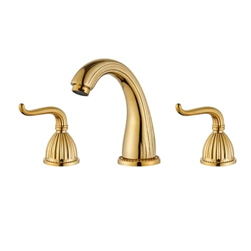 TYMYW 3 Loch Badewannenarmatur Doppelgriff Heiß und Kaltes Wasser Geteilter Waschtisch-Wasserhahn Messing,Verchromtes Gold,B von TYMYW