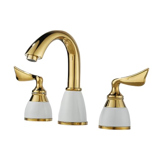 TYMYW 3-Loch Waschtischarmatur Doppelgriff Geteilter Waschtisch-Wasserhahn Heißes und Kaltes Wasser Messing,Verchromtes Gold TYMYW 3-Loch Waschtischarmatur Doppelgriff Geteilter Waschtisch-Wasserhahn Heißes und Kaltes Wasser Messing,Verchromtes Gold von TYMYW