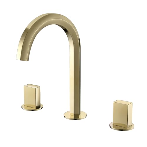 TYMYW 3-Loch Waschtischarmatur Doppelgriff Wasserhahn Bad Mischbatterie Heißes und Kaltes Messing,Verchromtes Gold TYMYW 3-Loch Waschtischarmatur Doppelgriff Wasserhahn Bad Mischbatterie Heißes und Kaltes Messing,Verchromtes Gold von TYMYW