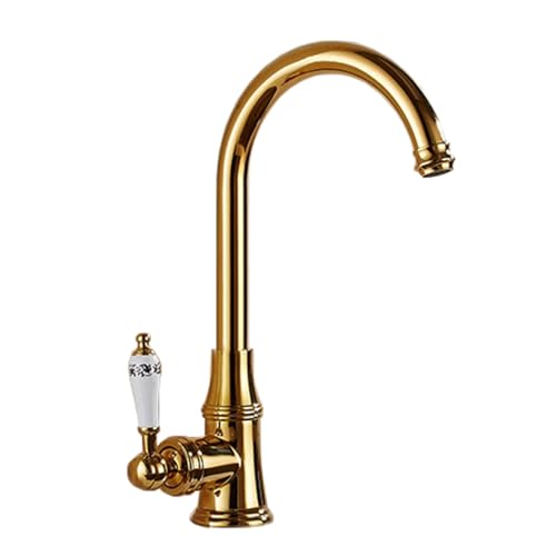 TYMYW Küchenarmatur Antik Gold Messing 360 Drehbar Wasserhahn Küche Mischbatterie Keramikgriff Einzelloch TYMYW Küchenarmatur Antik Gold Messing 360 Drehbar Wasserhahn Küche Mischbatterie Keramikgriff Einzelloch von TYMYW