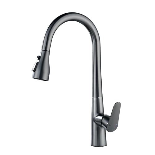 TYMYW Küchenarmatur Ausziehbar mit Brause 360° Schwenkbar Wasserhahn Küche Mischbatterie Einzelgriff Messing,Grau Gebürstet TYMYW Küchenarmatur Ausziehbar mit Brause 360° Schwenkbar Wasserhahn Küche Mischbatterie Einzelgriff Messing,Grau Gebürstet von TYMYW