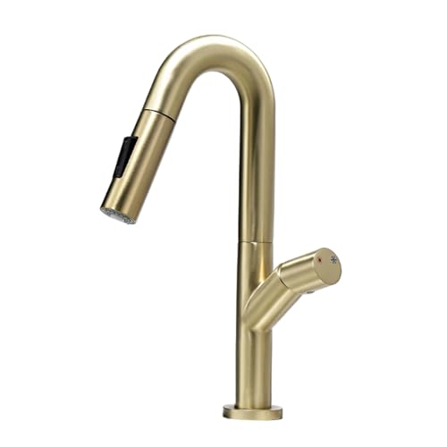 TYMYW Küchenarmatur Ausziehbar mit Zwei Strahlarten Einhebelmischer Wasserhahn Küche 360 Drehbar Einzelloch,Gold TYMYW Küchenarmatur Ausziehbar mit Zwei Strahlarten Einhebelmischer Wasserhahn Küche 360 Drehbar Einzelloch,Gold von TYMYW