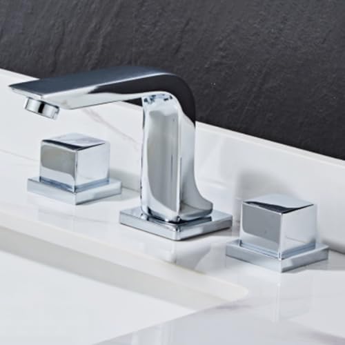 TYMYW Waschtischarmatur 3 Loch Heiß und Kaltes Wasser Geteilter Waschtisch-Wasserhahn Doppelgriff Messing,Verchromtes Silber TYMYW Waschtischarmatur 3 Loch Heiß und Kaltes Wasser Geteilter Waschtisch-Wasserhahn Doppelgriff Messing,Verchromtes Silber von TYMYW