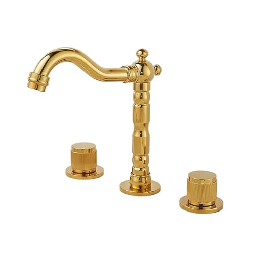 TYMYW Waschtischarmatur 3 Loch Schwenkbar Geteilter Waschtisch-Wasserhahn Zwei Dreher Messing,Verchromtes Gold TYMYW Waschtischarmatur 3 Loch Schwenkbar Geteilter Waschtisch-Wasserhahn Zwei Dreher Messing,Verchromtes Gold von TYMYW