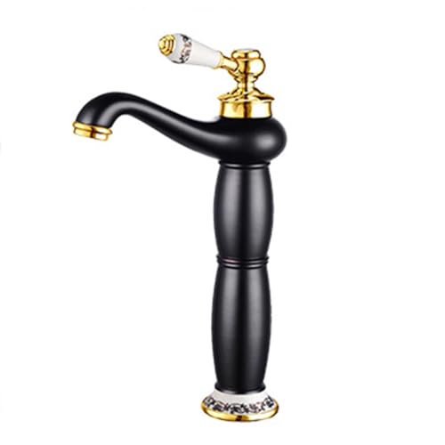 TYMYW Waschtischarmatur Hoch Messing mit Keramik-Einzelgriff Mischbatterie Wasserhahn Bad Hoch Einzelloch,Schwarz + Gold TYMYW Waschtischarmatur Hoch Messing mit Keramik-Einzelgriff Mischbatterie Wasserhahn Bad Hoch Einzelloch,Schwarz + Gold von TYMYW