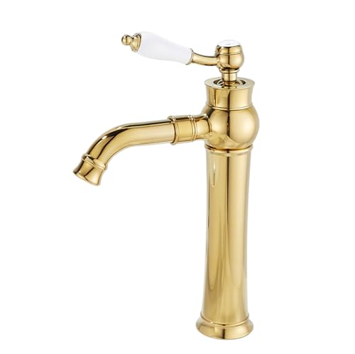 TYMYW Waschtischarmatur Messing Hoch 360° Schwenkbar Wasserhahn Bad Mischbatterie mit Keramik-Einhebel Einzelloch,Retro Gold TYMYW Waschtischarmatur Messing Hoch 360° Schwenkbar Wasserhahn Bad Mischbatterie mit Keramik-Einhebel Einzelloch,Retro Gold von TYMYW