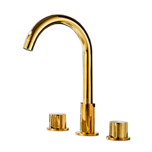TYMYW Wasserhahn Bad 2 Griffe Drei Löcher Drehbar Geteilt Waschtischarmatur Heißes und Kaltes Wasser Messing,Verchromtes Gold TYMYW Wasserhahn Bad 2 Griffe Drei Löcher Drehbar Geteilt Waschtischarmatur Heißes und Kaltes Wasser Messing,Verchromtes Gold von TYMYW
