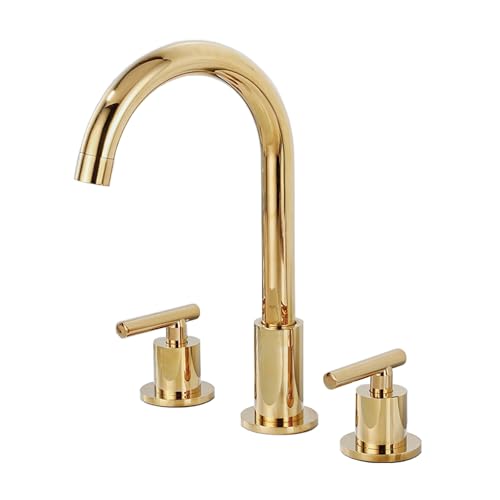 TYMYW Wasserhahn Bad 2 Griffe Drei Löcher Schwenkbar Geteilt Waschtischarmatur Mischbatterie Messing,Verchromtes Gold TYMYW Wasserhahn Bad 2 Griffe Drei Löcher Schwenkbar Geteilt Waschtischarmatur Mischbatterie Messing,Verchromtes Gold von TYMYW