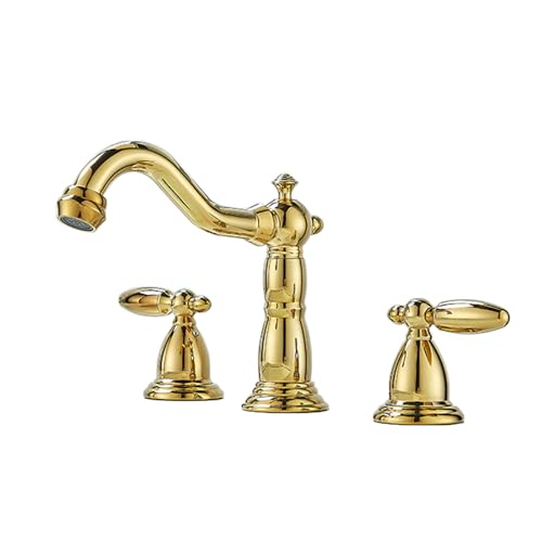 TYMYW Wasserhahn Bad 3 Loch Doppelgriff Drehbar Geteilt Waschtischarmatur Mischbatterie Messing,Verchromtes Gold TYMYW Wasserhahn Bad 3 Loch Doppelgriff Drehbar Geteilt Waschtischarmatur Mischbatterie Messing,Verchromtes Gold von TYMYW