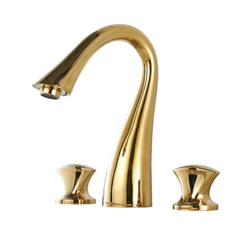 TYMYW Wasserhahn Bad 3 Loch Doppelgriff Geteilt Waschtischarmatur Heiß und Kaltes Wasser Messing,Verchromtes Gold TYMYW Wasserhahn Bad 3 Loch Doppelgriff Geteilt Waschtischarmatur Heiß und Kaltes Wasser Messing,Verchromtes Gold von TYMYW