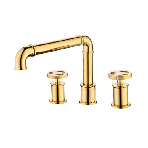 TYMYW Wasserhahn Bad 3 Loch Drehbar Waschtischarmatur 2 Griffe Geteilt Mischbatterie Messing,Verchromtes Gold TYMYW Wasserhahn Bad 3 Loch Drehbar Waschtischarmatur 2 Griffe Geteilt Mischbatterie Messing,Verchromtes Gold von TYMYW