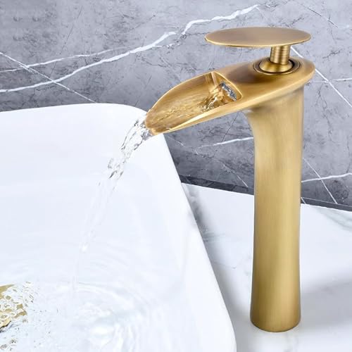 TYMYW Wasserhahn Bad Antik Messing Waschtischarmatur Hoch Wasserfall Einhebel Einzelloch Warm Und Kalt Mischbatterie TYMYW Wasserhahn Bad Antik Messing Waschtischarmatur Hoch Wasserfall Einhebel Einzelloch Warm Und Kalt Mischbatterie von TYMYW