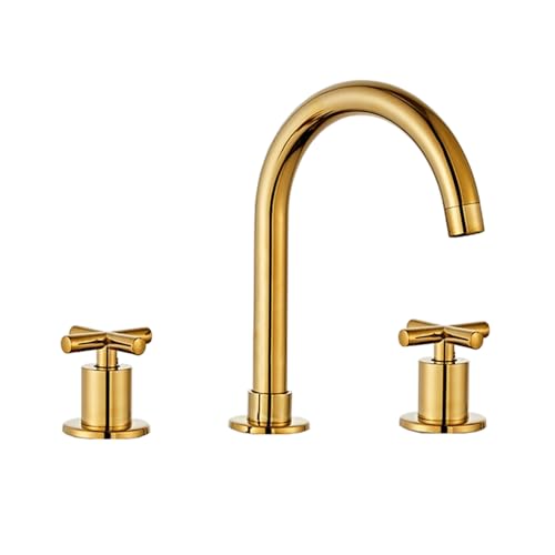 TYMYW Wasserhahn Bad mit Zwei Dreher 3-Loch Rotbarer Geteilter Waschtisch-Wasserhahn Heiß und Kaltes Wasser Chromgold TYMYW Wasserhahn Bad mit Zwei Dreher 3-Loch Rotbarer Geteilter Waschtisch-Wasserhahn Heiß und Kaltes Wasser Chromgold von TYMYW