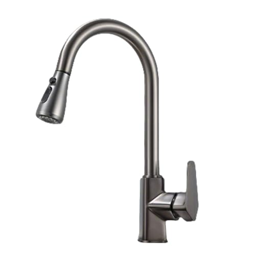 TYMYW Wasserhahn Küche Ausziehbar, Küchenarmatur mit Brause 2 Modus 360° Schwenkbar Einzelloch Mischbatterie Messing,Grau von TYMYW