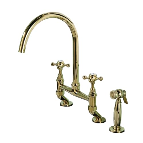 TYMYW Wasserhahn Küche Mischbatterie Messing Brücke mit Seitenbrause Drehbar Küchenamatur Doppelgriff Verchromtes Gold von TYMYW