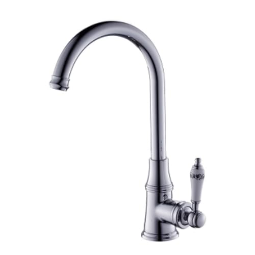 TYMYW Wasserhahn Küche Retro Vintage Silber 360° Drehbar mit Keramikgriff Küchenarmatur Mischbatterie Einzelloch TYMYW Wasserhahn Küche Retro Vintage Silber 360° Drehbar mit Keramikgriff Küchenarmatur Mischbatterie Einzelloch von TYMYW