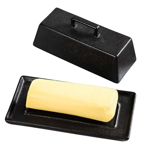 Butterdose aus Keramik mit Deckel, 19 x 9,5 x 7,5 cm Dessertbox Butterdose aus Porzellan, kühlschrank- und spülmaschinenfest-Matt-schwarz-7.5Zoll von TYMYYS