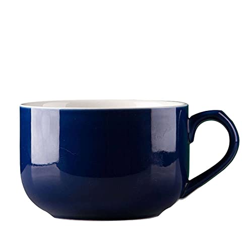 Suppenschalen Aus Porzellan Kaffeetasse Groß, Suppentassen Mit Henkel Mikrowellen Und Spülmaschinenfest Für Müsli Dessert Salate Tee Milch Haferflocken-Navy blau-750ML/25.4oz von TYMYYS