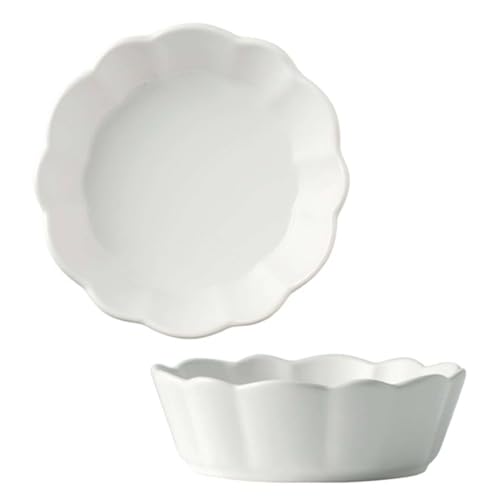 TYMYYS Kleine Runde Auflaufform, 2er-Set, Bunte Keramik-Kuchenform, Runde Keramik-Kuchenplatte-Weiß-15cm, FK2BCC222KRL22C von TYMYYS