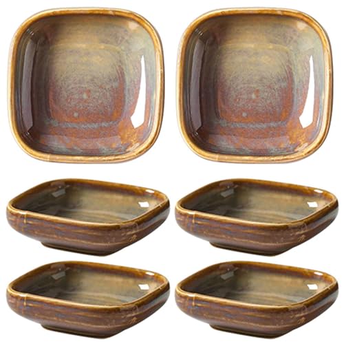 TYMYYS Sojasauce Schälchen Set, Dipschalen Set, Snack Schalen, Keramik Kleine Teller, Blumenmuster Servierschalen Set-braun-Set of 6 von TYMYYS