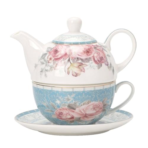 TYMYYS Tea For One Teekanne Und Tassen-Set, Teeservice Aus Knochenporzellan, Teekannen-Geschenksets Für Frauen, Teekanne Und Tassen Set-Rose-Topf 400ml,Tasse 250ml von TYMYYS