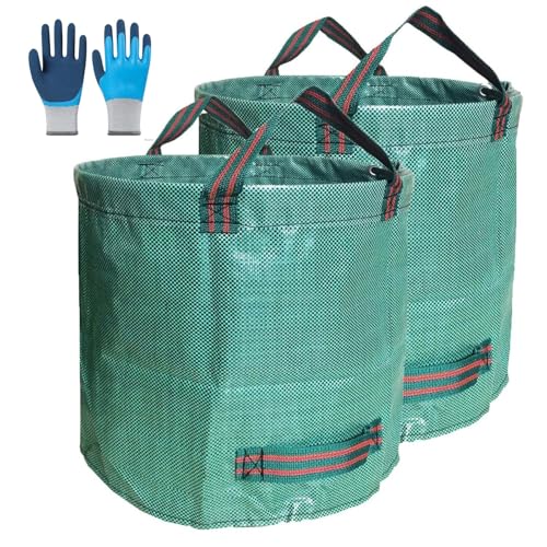 TYNJKJDM 2 Säcke Gartenabfallsäcke,500L Gartensack Laubsack Groß Laubsammler,Gartensäcke-Grassack mit Griffe,Grünschnittsäcke für Gras Laub Hecke Gartenabfall(Without Cover,80x100cm) von TYNJKJDM