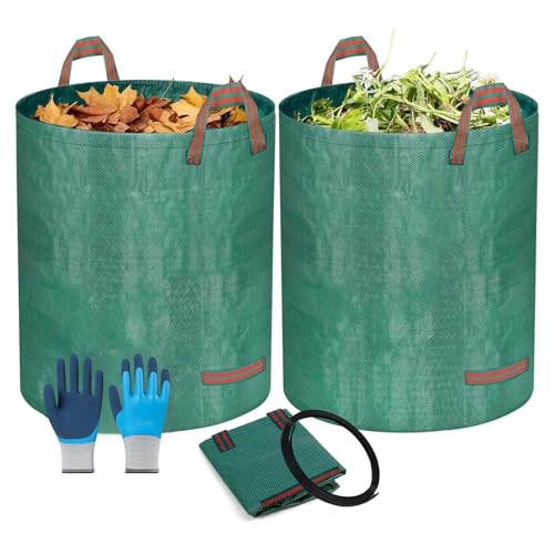 TYNJKJDM 2PCS Gartenabfallsack Stabil 300L- Selbststehend Gartensack Laubsack mit Deckel,Wiederverwendbar Grünschnittsack Laubsammler für Laub Hecke Gartenabfall(Without Cover,67x76cm) von TYNJKJDM