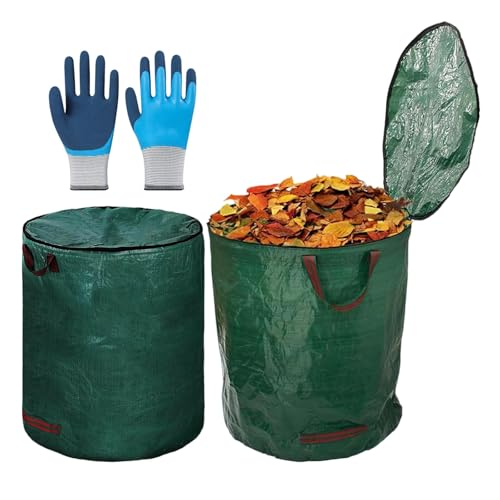 TYNJKJDM 2PCS Gartenabfallsack Stabil 300L- Selbststehend Gartensack Laubsack mit Deckel,Wiederverwendbar Grünschnittsack Laubsammler für Laub Hecke Gartenabfall(with Cover,67x76cm) von TYNJKJDM