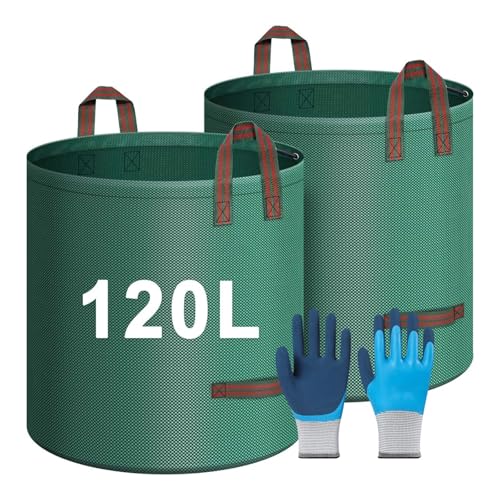 TYNJKJDM 2Pcs 500L Gartenabfallsäcke,Laubsäcke mit Deckel,Extra große und stabile Gartensäcke,Faltbare Waschbare für Rasenschnitt Grünschnitt Laubabfall(2pcs Without Cover,45x76cm) von TYNJKJDM