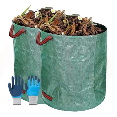 TYNJKJDM 2Pcs 500L Gartenabfallsäcke,Laubsäcke mit Deckel,Extra große und stabile Gartensäcke,Faltbare Waschbare für Rasenschnitt Grünschnitt Laubabfall(2pcs Without Cover,67x84cm) von TYNJKJDM
