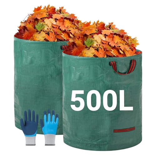TYNJKJDM 2Pcs 500L Gartenabfallsäcke,Laubsäcke mit Deckel,Extra große und stabile Gartensäcke,Faltbare Waschbare für Rasenschnitt Grünschnitt Laubabfall(2pcs Without Cover,80x100cm) von TYNJKJDM