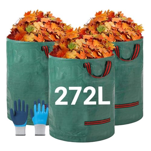 TYNJKJDM 2Pcs 500L Gartenabfallsäcke,Laubsäcke mit Deckel,Extra große und stabile Gartensäcke,Faltbare Waschbare für Rasenschnitt Grünschnitt Laubabfall(3pcs Without Cover,67x76cm) von TYNJKJDM